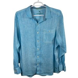 Tommy Bahama Button-Up Shirt Mens XXL Blue Linen Blend Long-Sleeve Coastal Beach